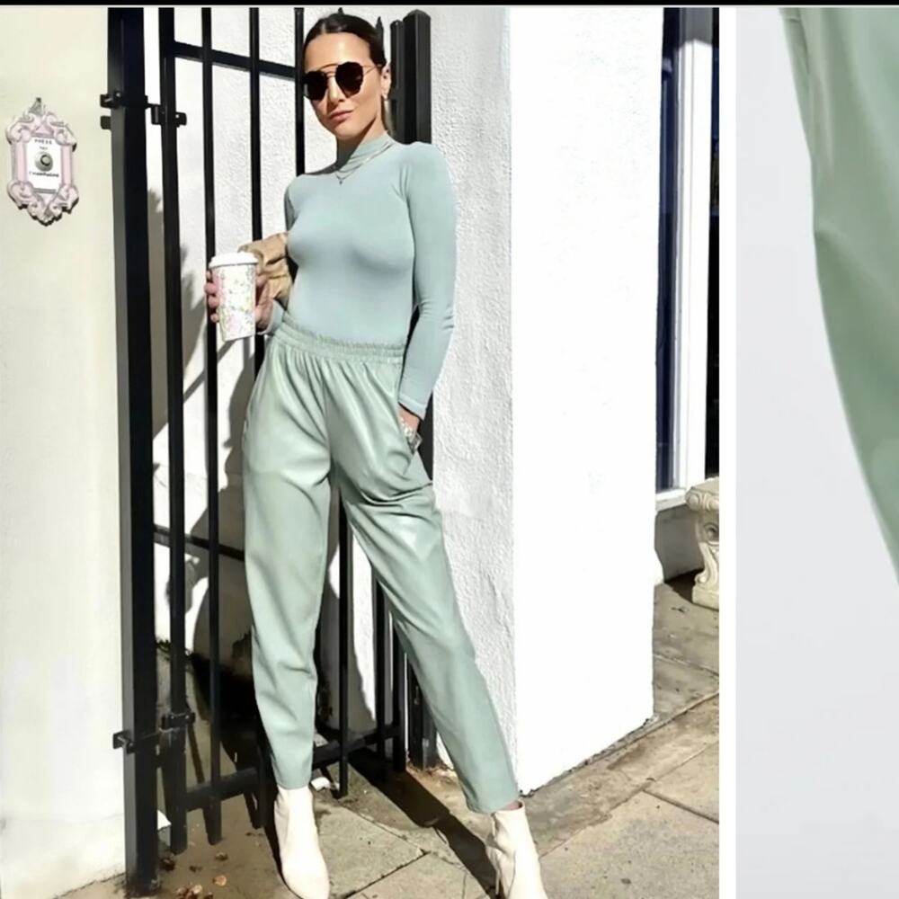 Fabletics Vegan Leather Sea Green High Waist Women's Pants